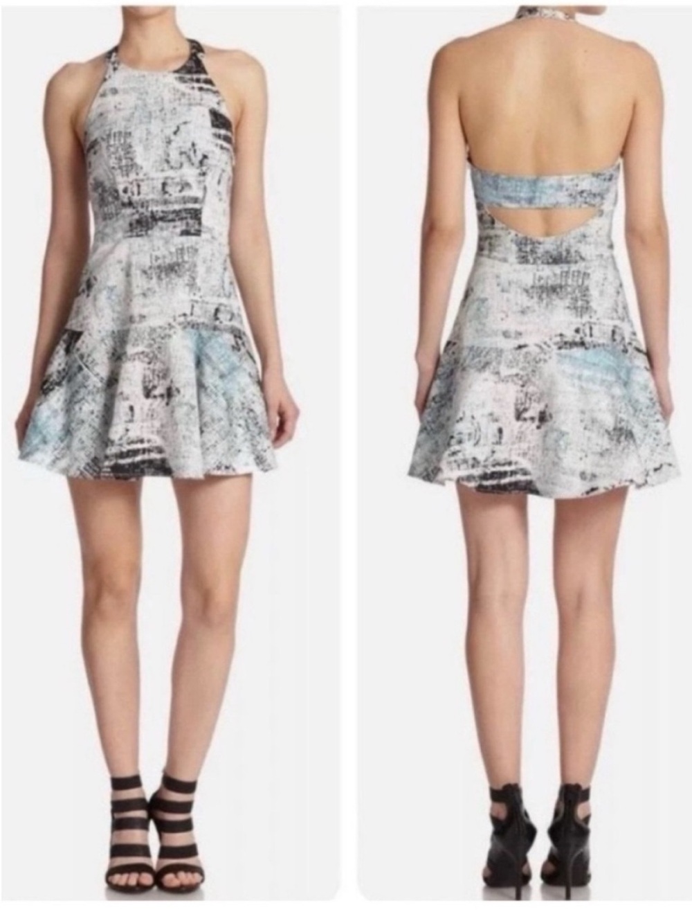 PARKER Leona Abstract Print Halter Cutout Flare Versatile Dress Size S